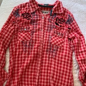 Plaid button down with design